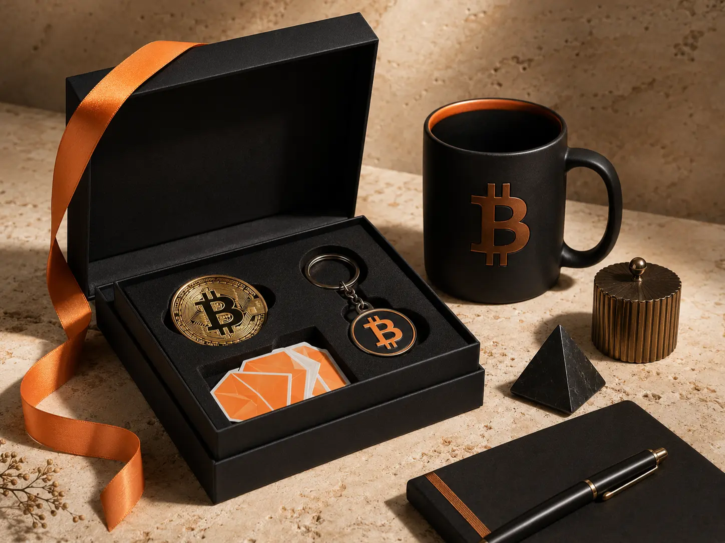 Premium Bitcoin gift collection in black and orange
